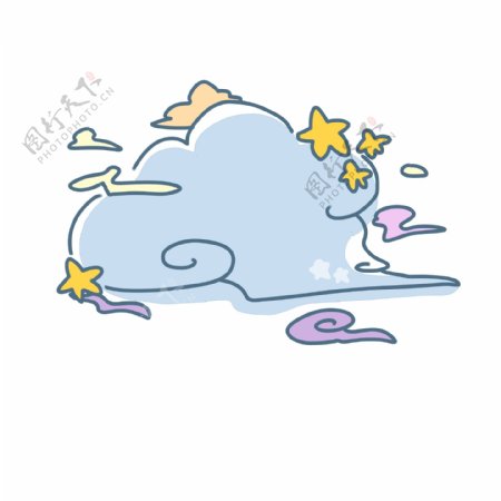 可爱海浪海星卡通边框手绘插画