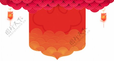 2018新年红色祥云灯笼与锦旗边框设计