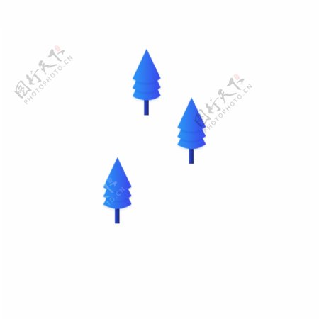 蓝色扁平化树木免抠图