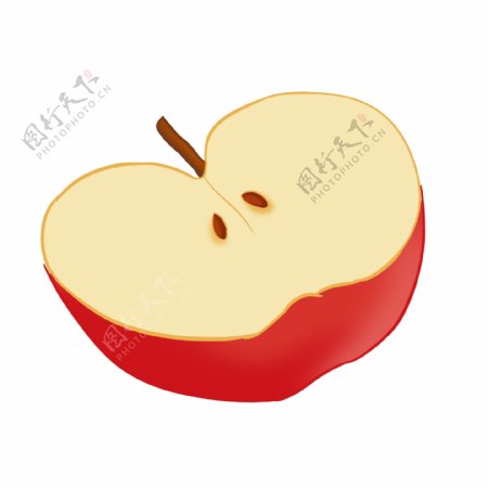 一半苹果手绘水果红色