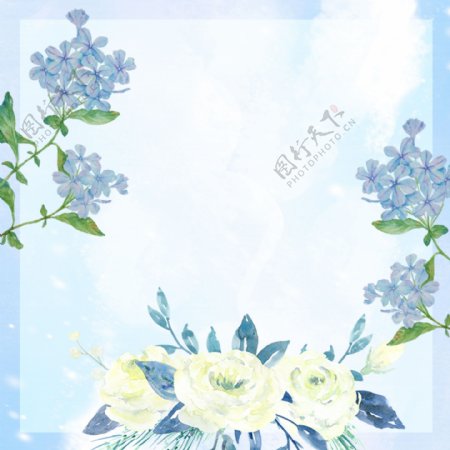 蓝色手绘花朵文艺服装PSD分层主图背景