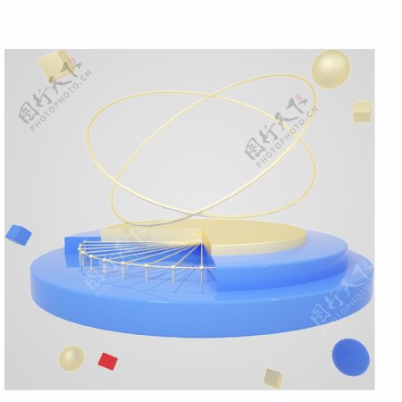C4D蓝色立体质感电商产品舞台框免抠图