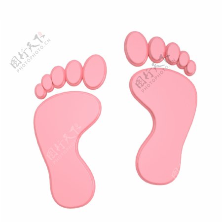 C4D柔粉色立体脚印装饰