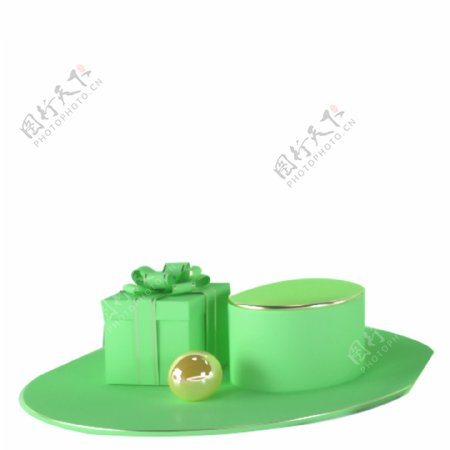 绿色礼物和台面免抠图