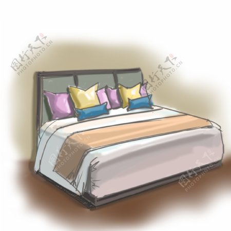 家具床铺枕头卡通手绘