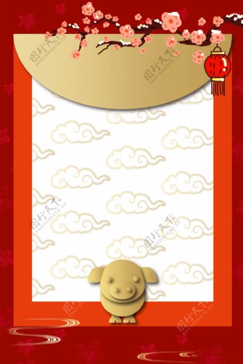 猪年中国风边框底纹背景海报