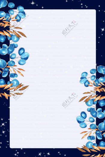 蓝色清新花卉植物边框背景电商淘宝背景5