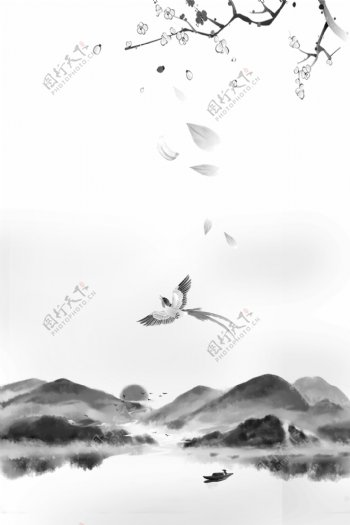 中国风水墨山水画海报背景