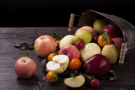 新鲜水果雪梨苹果桔子等实物图摄影图4