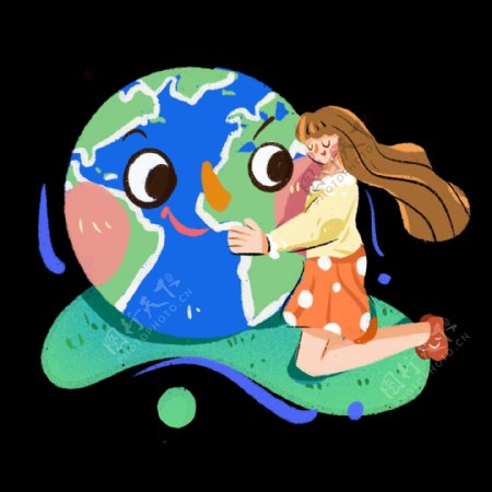 世界地球日保卫地球韩系手绘插画风png免抠素材