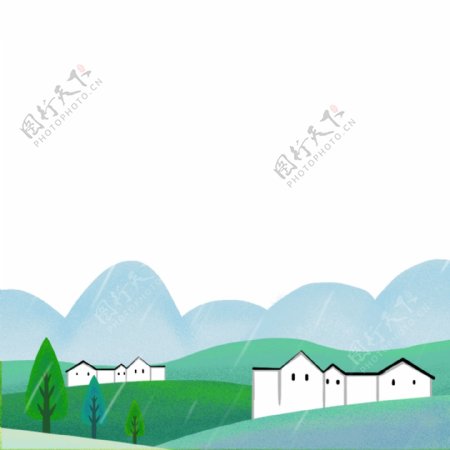 春天村庄山水风景青山绿水装饰绿色海报边框