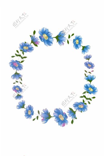 花环蓝色花朵手绘装饰边框