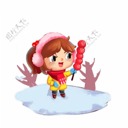 冬日主题女孩和糖葫芦