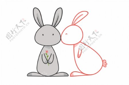 手绘浪漫爱情小兔子插画
