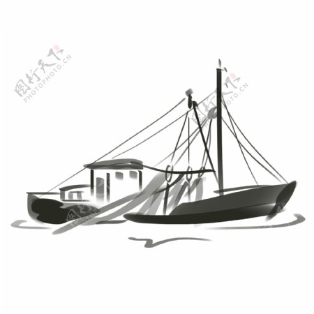 手绘航行的渔船插画