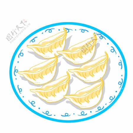 手绘冬至美食一盘饺子插画