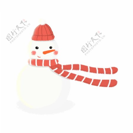 手绘冬天戴帽子和围巾的可爱雪人