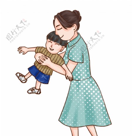 漂亮妈妈抱着可爱孩子插画