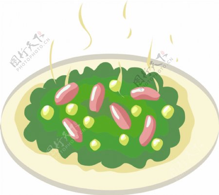 冬季热气腾腾的简笔画小清新美食青豆蔬菜小香肠