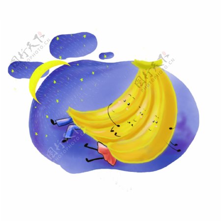 香蕉一家笑脸黄色蓝色月亮星星卡通可爱图案