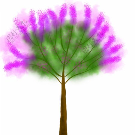 原创手绘水彩夏日花树紫薇花树免扣图元素