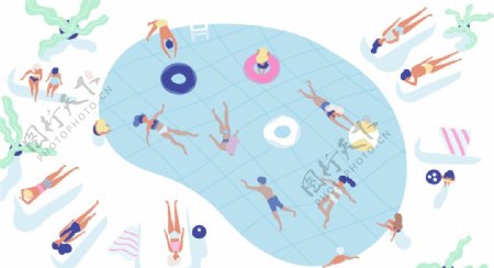 夏天游泳池卡通设计