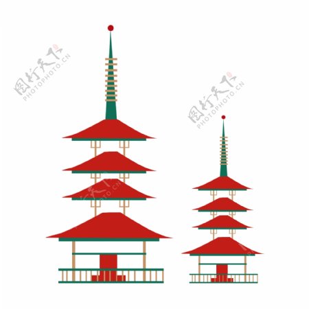 日式红色建筑PNG素材
