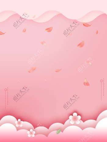 纸片风唯美粉色花瓣背景素材