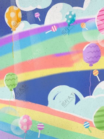 手绘彩虹气球儿童节背景设计