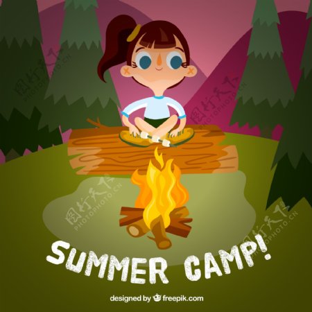 可爱夏季野营中的女孩