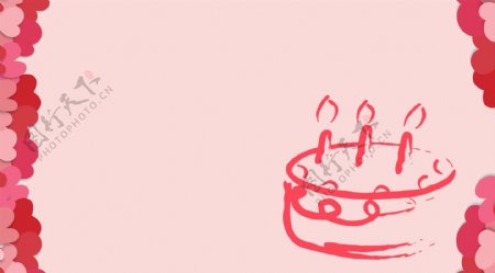 唯美手绘粉色生日蛋糕插画背景