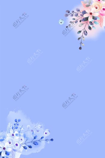 素雅淡蓝色花卉H5背景素材