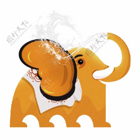 复古肌理喷水的大象插画设计