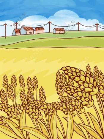 唯美手绘小麦丰收插画背景