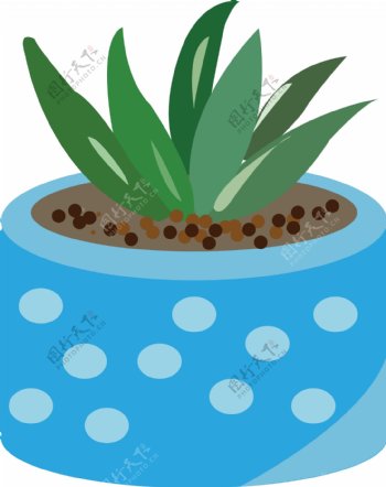 卡通蓝色植物盆栽