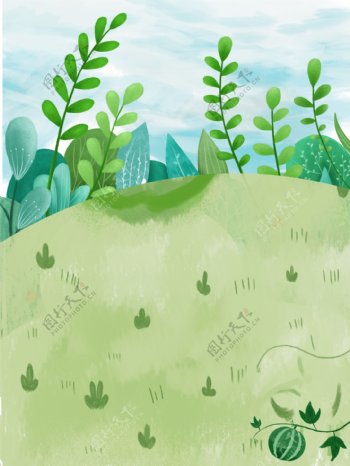 卡通清新风植物插画背景