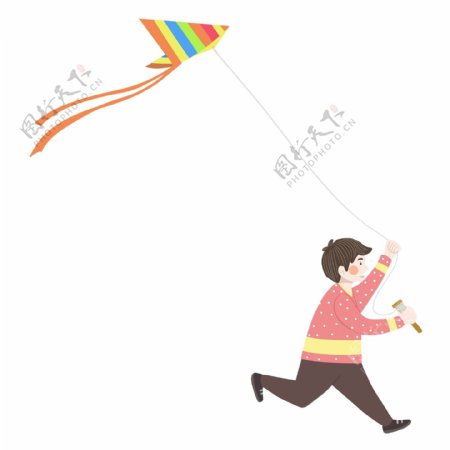 手绘放风筝的男孩设计元素