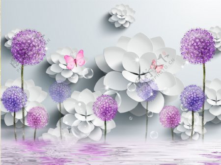 现代简约时尚3D浮雕花朵蒲公英背景墙