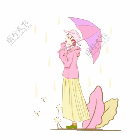 打伞的女孩下雨天马卡龙色可爱