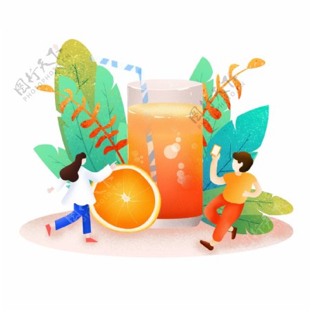 夏日主题扁平插画橙汁