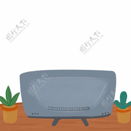 卡通电视和绿植元素设计