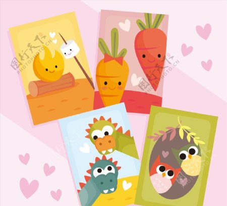 可爱卡通动植物情侣卡片