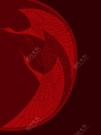 红色中国风鹤鸟背景素材