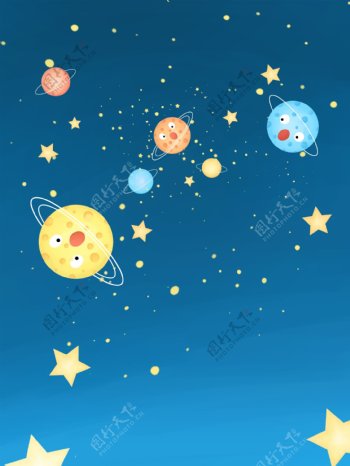蓝色卡通星球星空背景设计