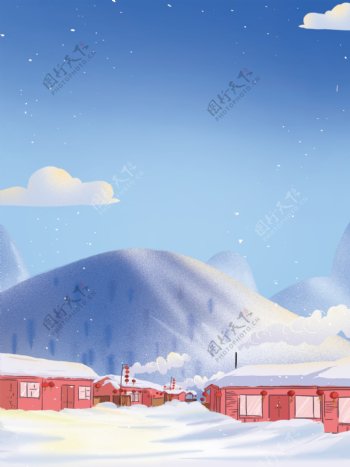 唯美冬至节气雪山雪景背景设计
