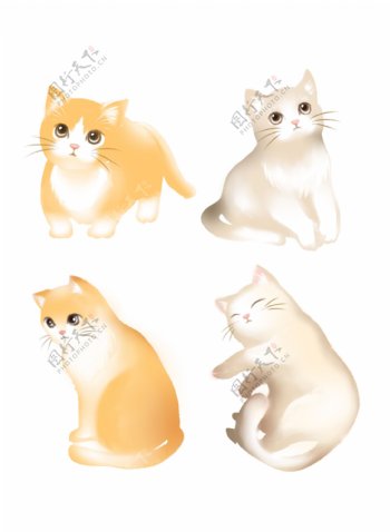 原创手绘水彩可爱猫咪图案