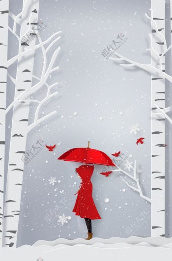 红雨伞女孩