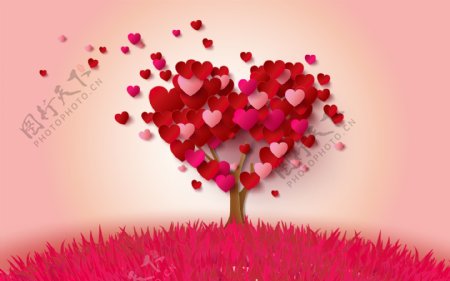 红色浪漫爱情爱心大树