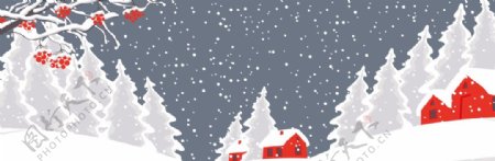卡通冬季大雪树林海报
