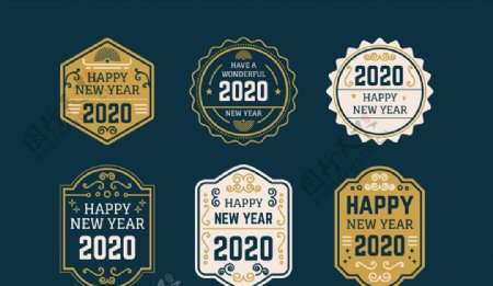 6款复古2020年新年标签